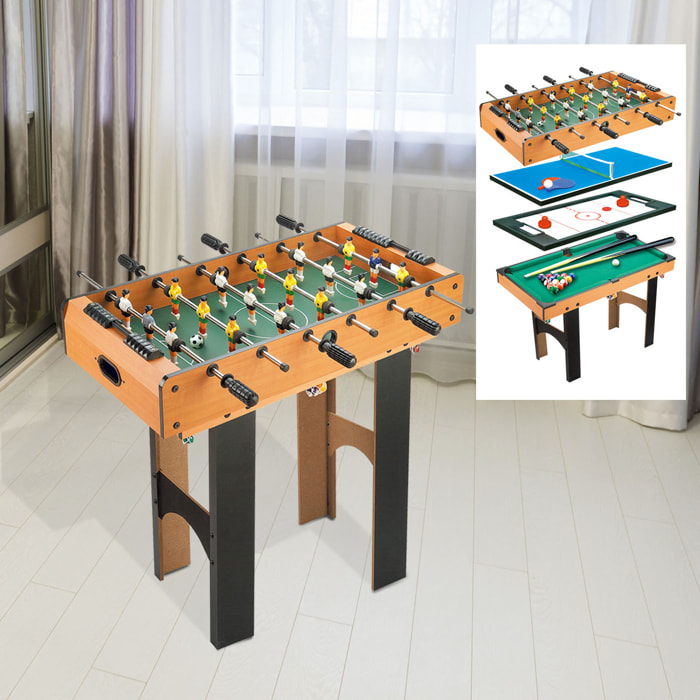 Mesa Multijuegos 4 en 1 Mesa de Juego para Niños +6 Años Futbolines para Niños Mesa de Billar Mesa de Ping-pong 87x43x73 cm Natural y Negro