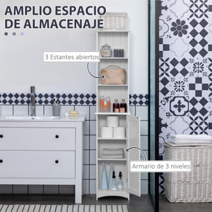 kleankin Armario Alto de Baño Columna Auxiliar de Baño con 3 Compartimientos de Almacenaje Puerta y Estantes Ajustables para Ducha Aseo Dormitorio 34x23x165 cm Blanco