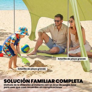 Carpa Playa Plegable 208x200 cm, Toldo Playa Portátil para 2-4 Personas con Esterilla, UPF50+, Postes de Aluminio, Pala, Estacas y Bolsa de Transporte Impermeable, para Camping, Pesca, Verde