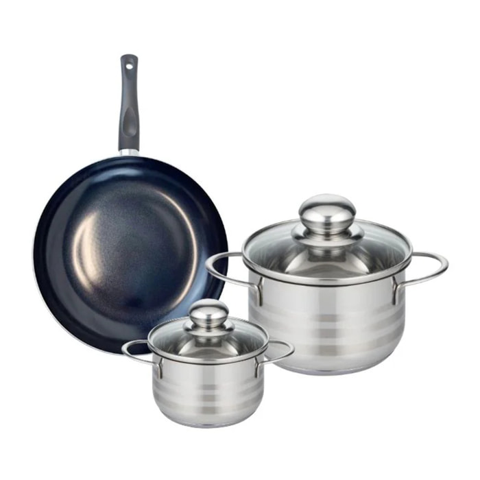 Ensemble de 1 Poêle de cuisson 20 cm et 2 faitouts 12 et 16 cm Elo Prima Brillant