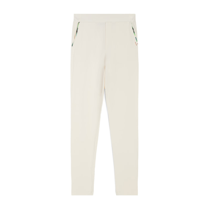 Pantaloni donna in jersey stretch con dettagli tropical