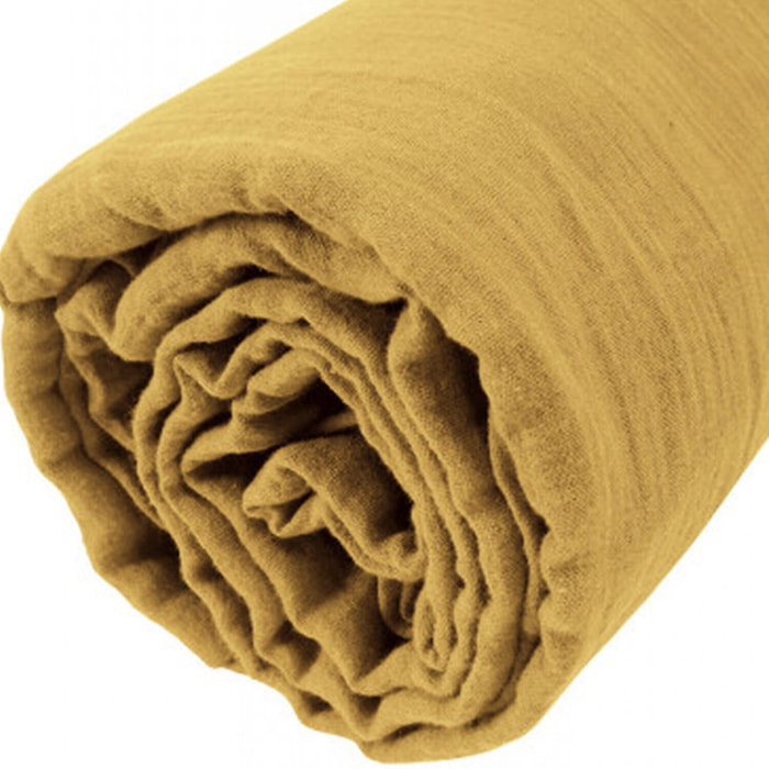 Drap housse - bonnet:30cm - 100% gaze de coton safran