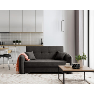 Michelle - canapé droit 3 places convertible avec coffre en velours - Gris foncé