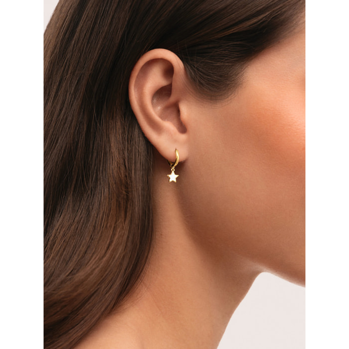 Pendientes Aro Star White Enamel Acero Baño Oro