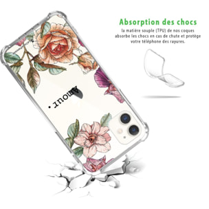 Coque iPhone 11 anti-choc souple angles renforcés transparente Amour en fleurs La Coque Francaise