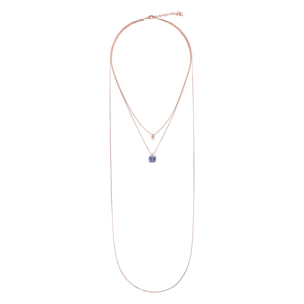 Collana Multifilo Catena Forzatina con Disco e Pendente Smaltato Lilla con Cubic Zirconia Quadrata