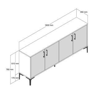 Credenza Daltobell, Buffet da soggiorno, Madia da salotto, Dispensa da cucina, 160x35h78 cm, Noce e Bianco