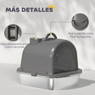 Arenero para Gatos Cubierto de Acero Inoxidable, Caja de Arena para Gatos, Arenero con Bolsa Desodorizante, Pala, Control de Olores, Antiadherente y Fácil de Limpiar, Gris Oscuro