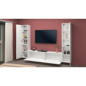 Parete attrezzata Giordano, Set salotto porta TV a 3 ante, Mobile soggiorno multiuso, 100% Made in Italy, cm 260x30h180, Bianco lucido