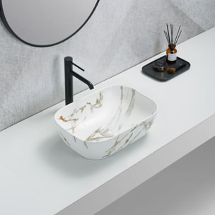 Vasque à poser 45,5 x 32,5 cm en céramique marbre blanc doré sans trop-plein SAT Infinitio (SATINF4532MR)