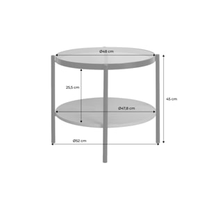 Table d'appoint ronde double plateau verre trempé, décor bois et métal SMOOKY