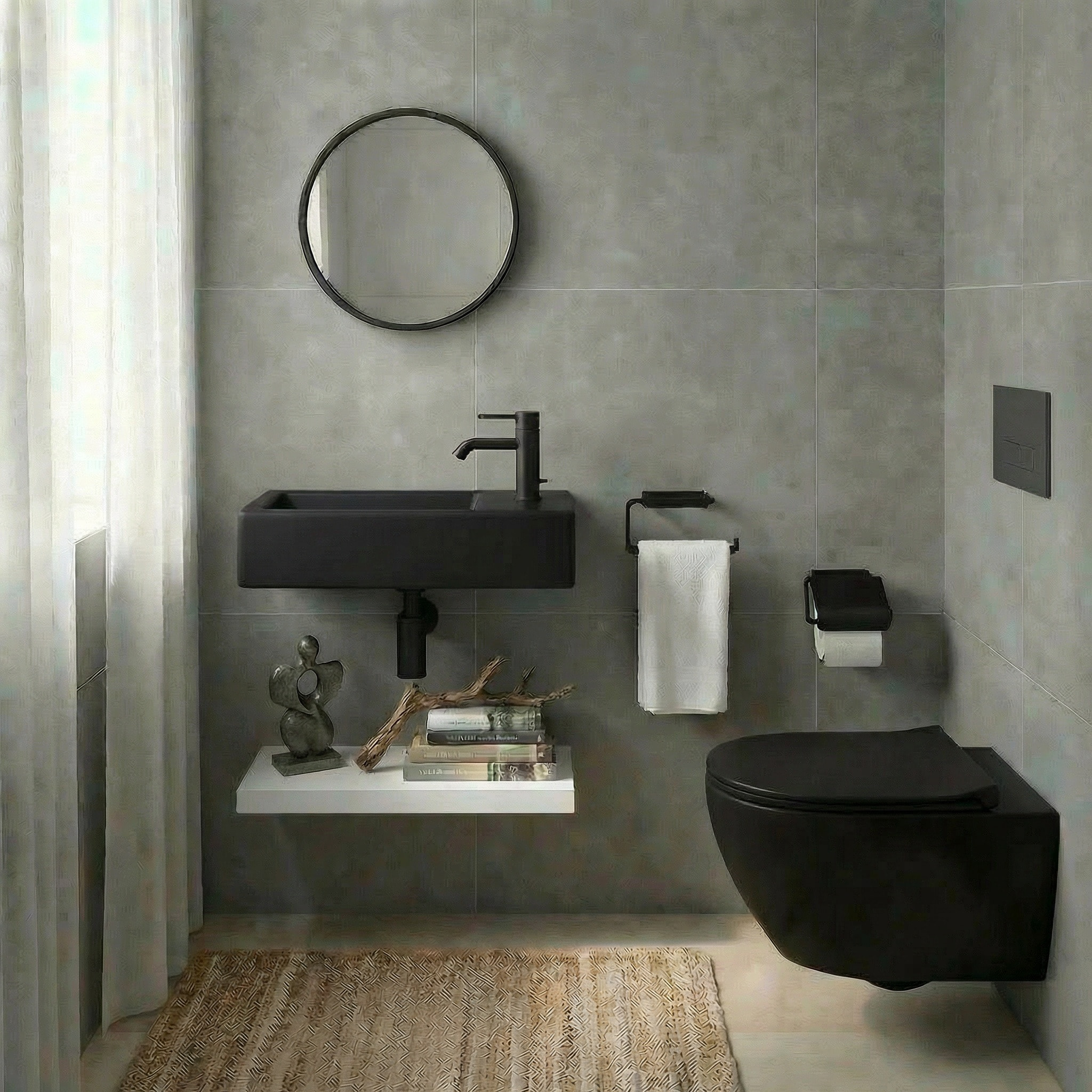 Lave-mains suspendu Brevis Noir 40,5 × 20,5 × 10,5 cm – trou de robinetterie à droite (SATBRE4020SRBKM)