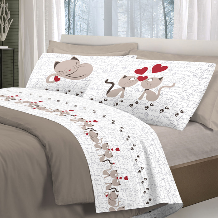 Completo letto gattini beige 100% cotone