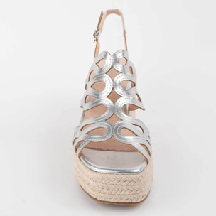 Sandalia De Cuña - Plateado - Altura: 8 Cm