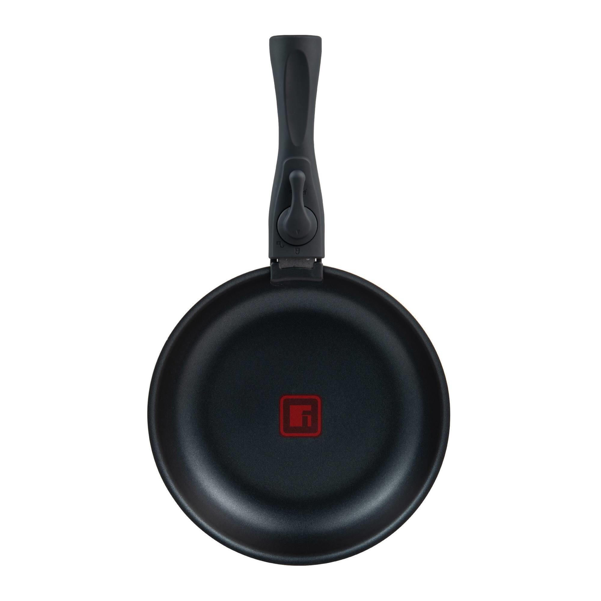 juego de 2 sartenes ø24ø28cm aluminio prensado y heat dot negro + mango desmontable