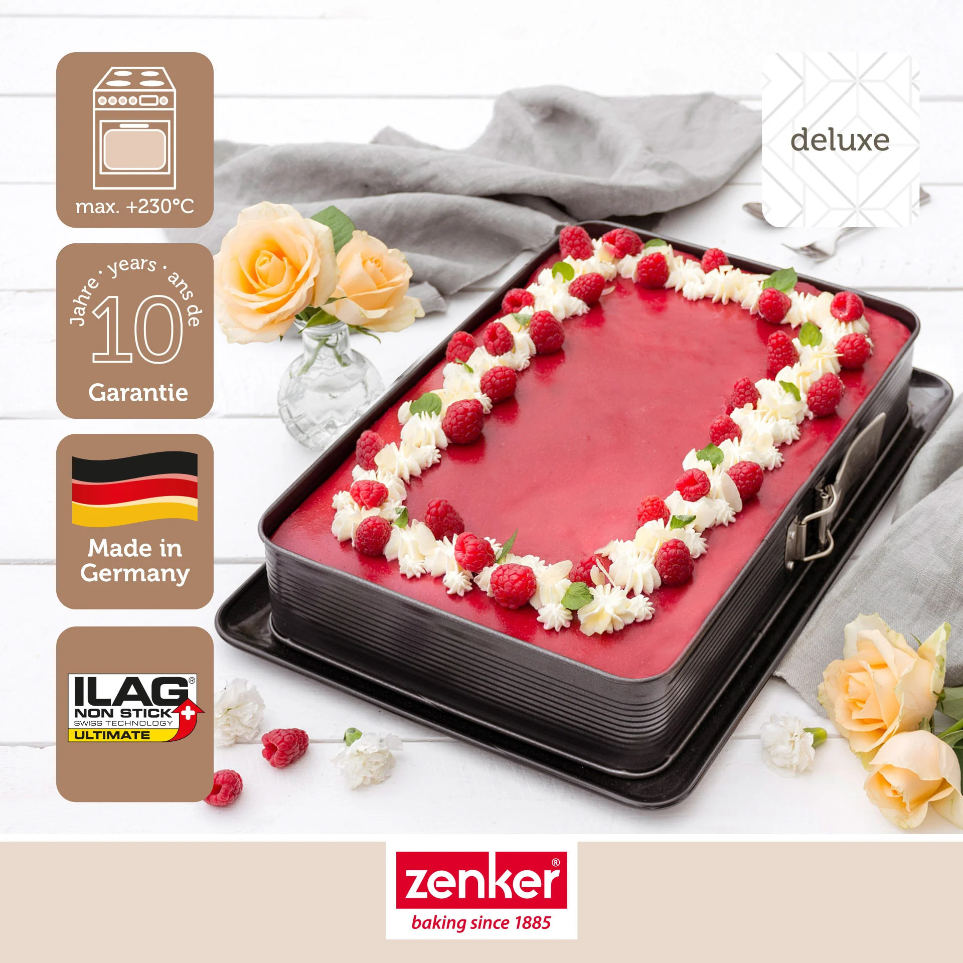 Moule à charnière rectangulaire en acier émaillé et sa spatule 42 x 29 cm Zenker Deluxe