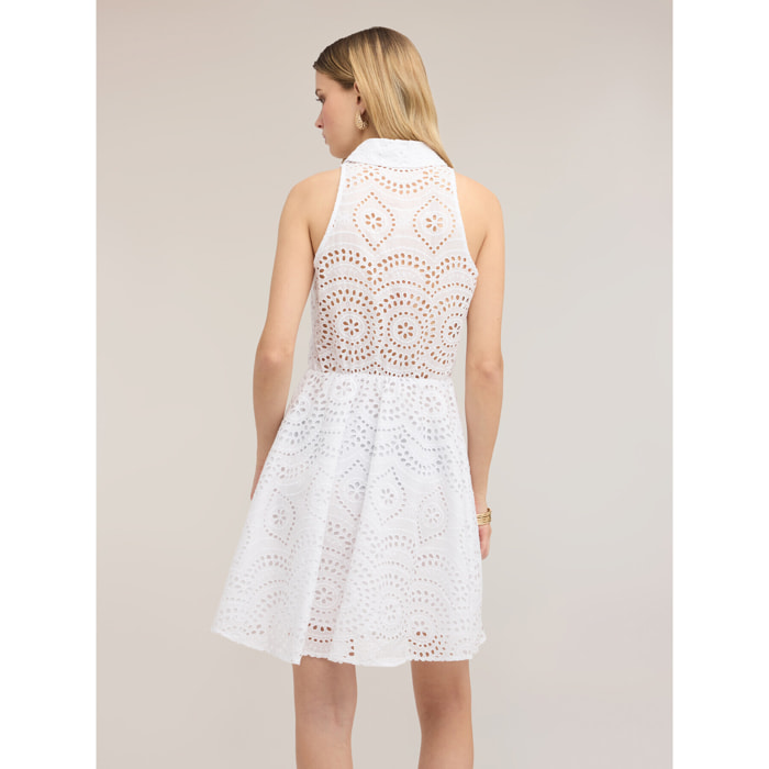 Motivi - Vestido camisero en sangallo de algodón - Blanco
