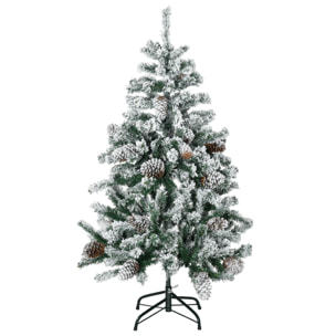 Sapin de Noël artificiel avec 28 pommes de pin arbre de Noël 269 branches enneigées support en acier socle pliable hauteur 120 cm vert