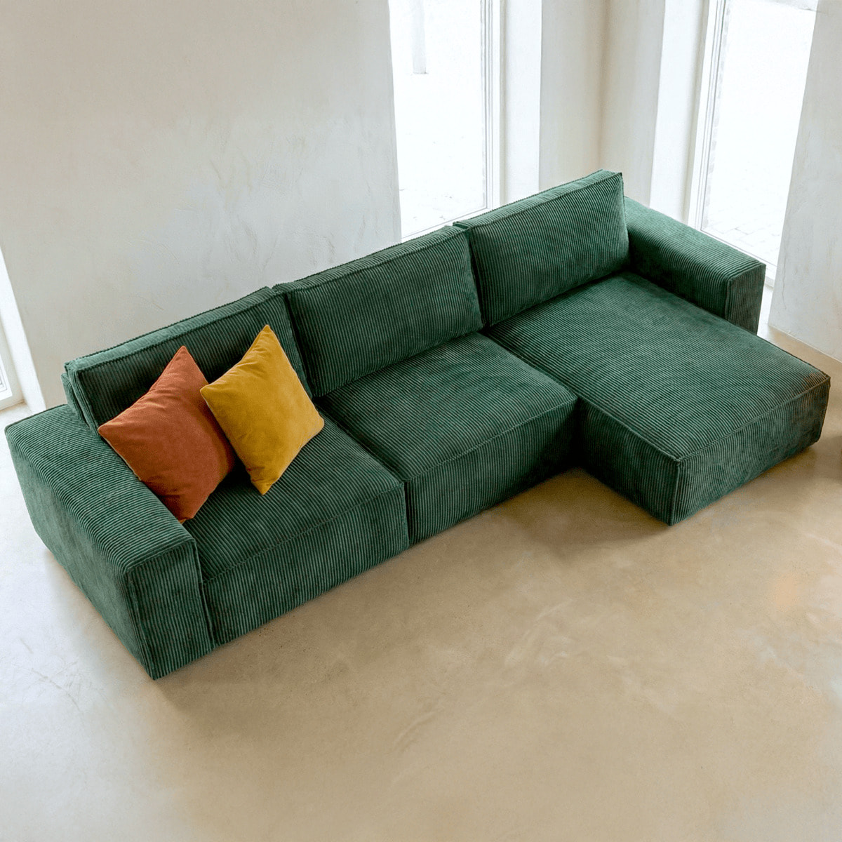 Canapé d'angle convertible 5 places en velours côtelé - HARPER