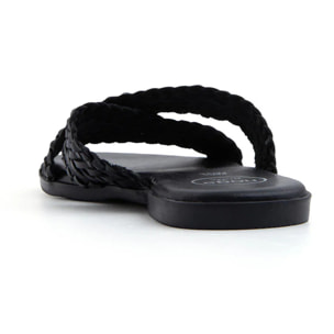 Ciabatta Flat "Woven Cross" in Vera Pelle - NERO