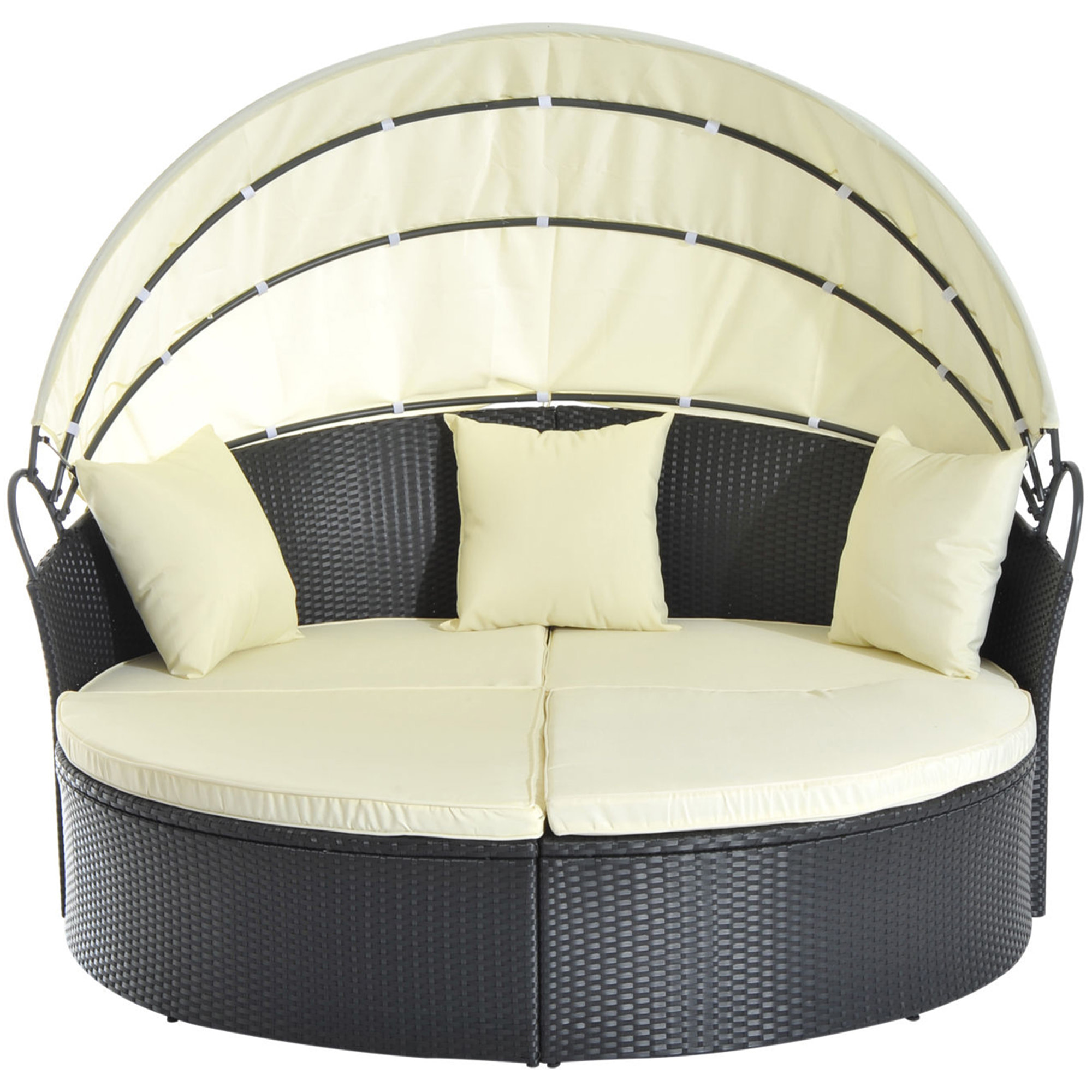 Lit canapé de jardin modulable avec coussins résine noir beige