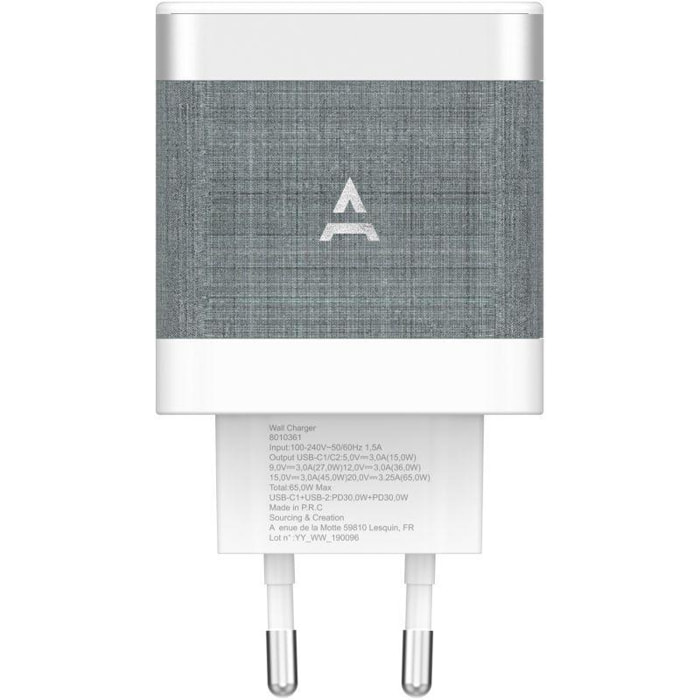 Chargeur secteur ADEQWAT USB-C x2 65W