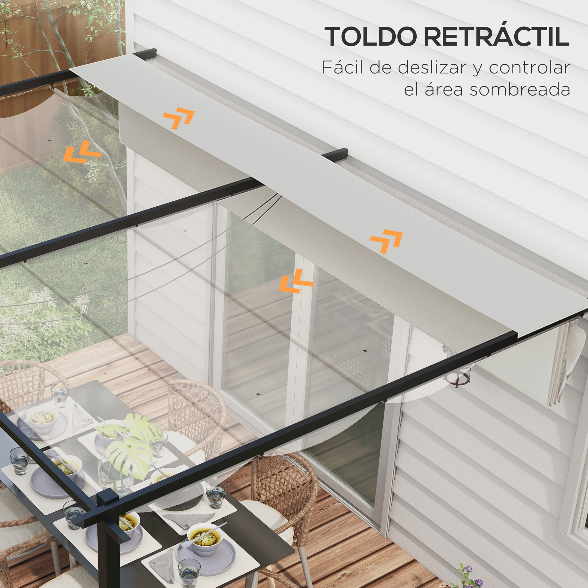 Pérgola de Pared de Jardín 4x3 m Gazebo Exterior Cenador con Techo Retráctil Tela de Poliéster y Marco de Acero para Patio Terraza Balcón Crema