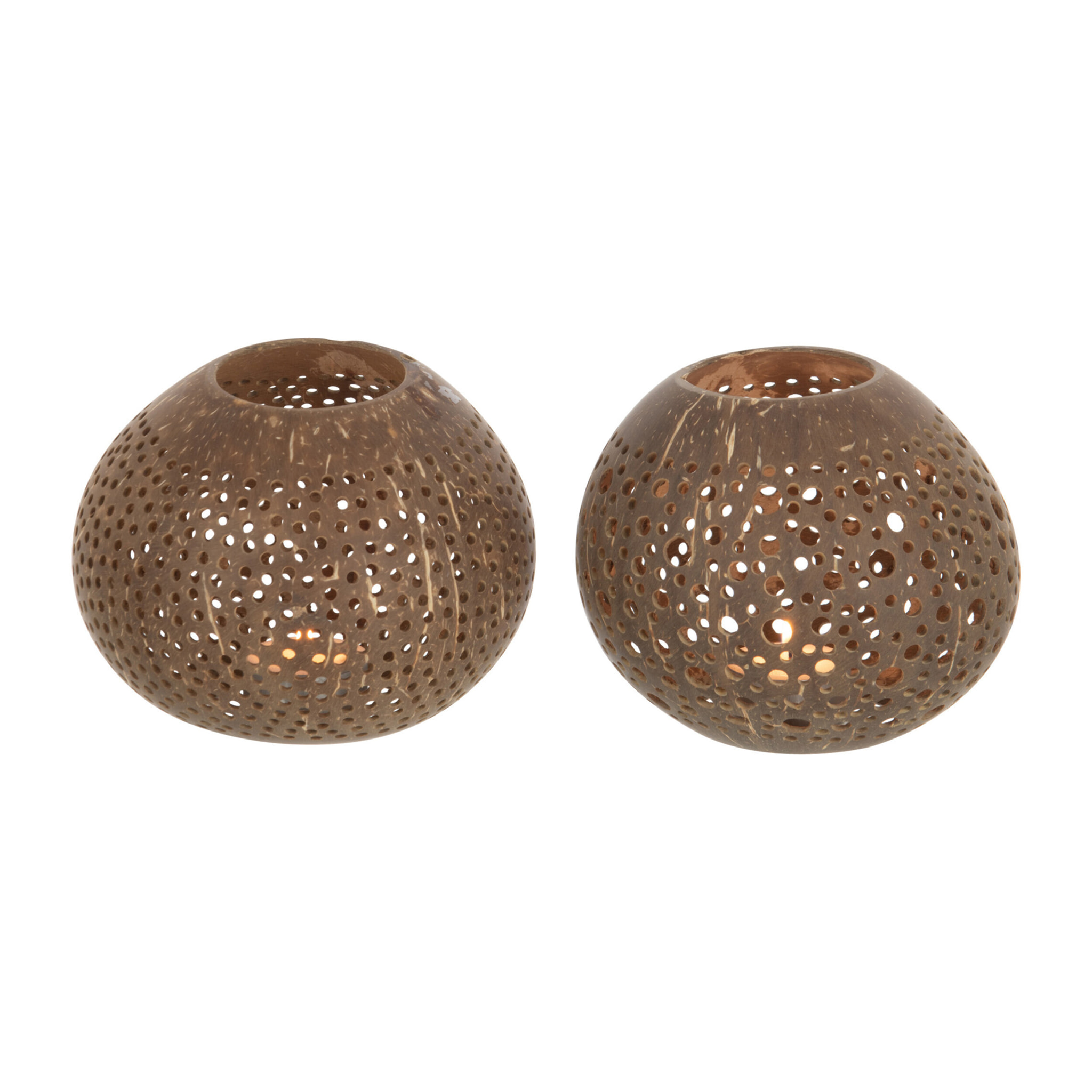 J-Line photophore Noix De Coco - rotin- marron - 2 pcs