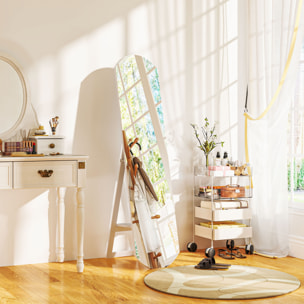 Miroir sur pied ou mural 150 cm avec étagère de rangement, grand miroir arqué pour chambre, entrée ou couloir, blanc