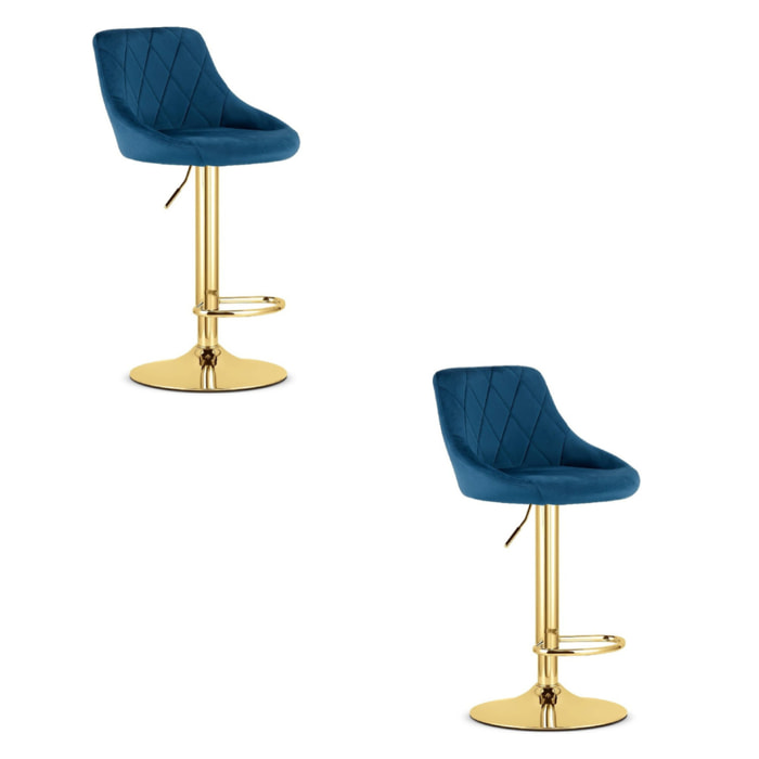Set di 2 sgabelli bar Kast in velluto blu e oro