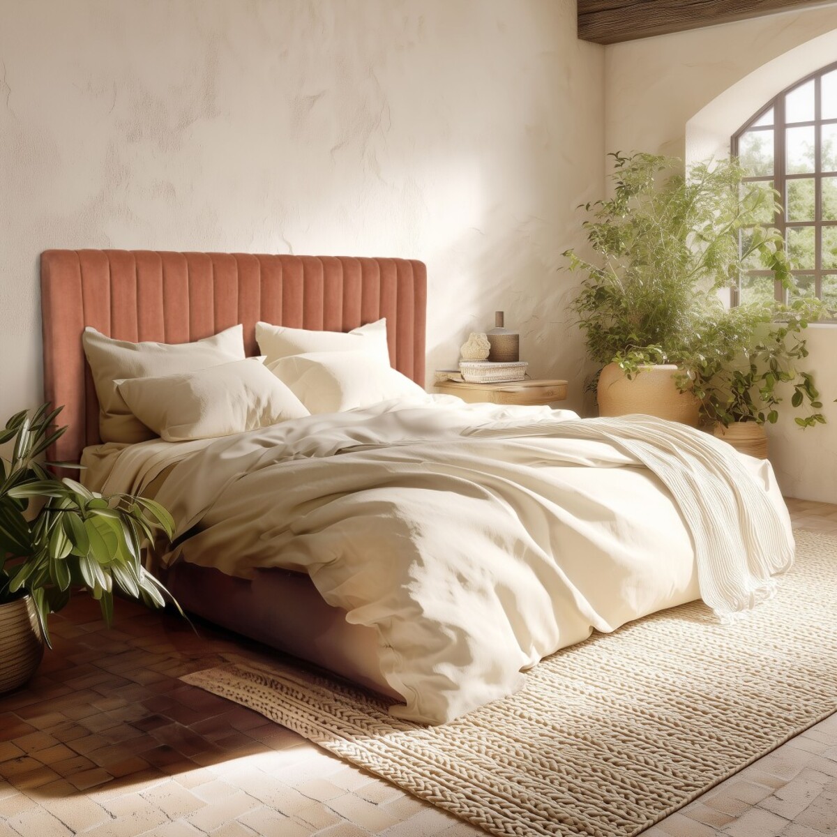 ARTHUR - Tête de lit rembourrée pour lits 140/160cm velours orange