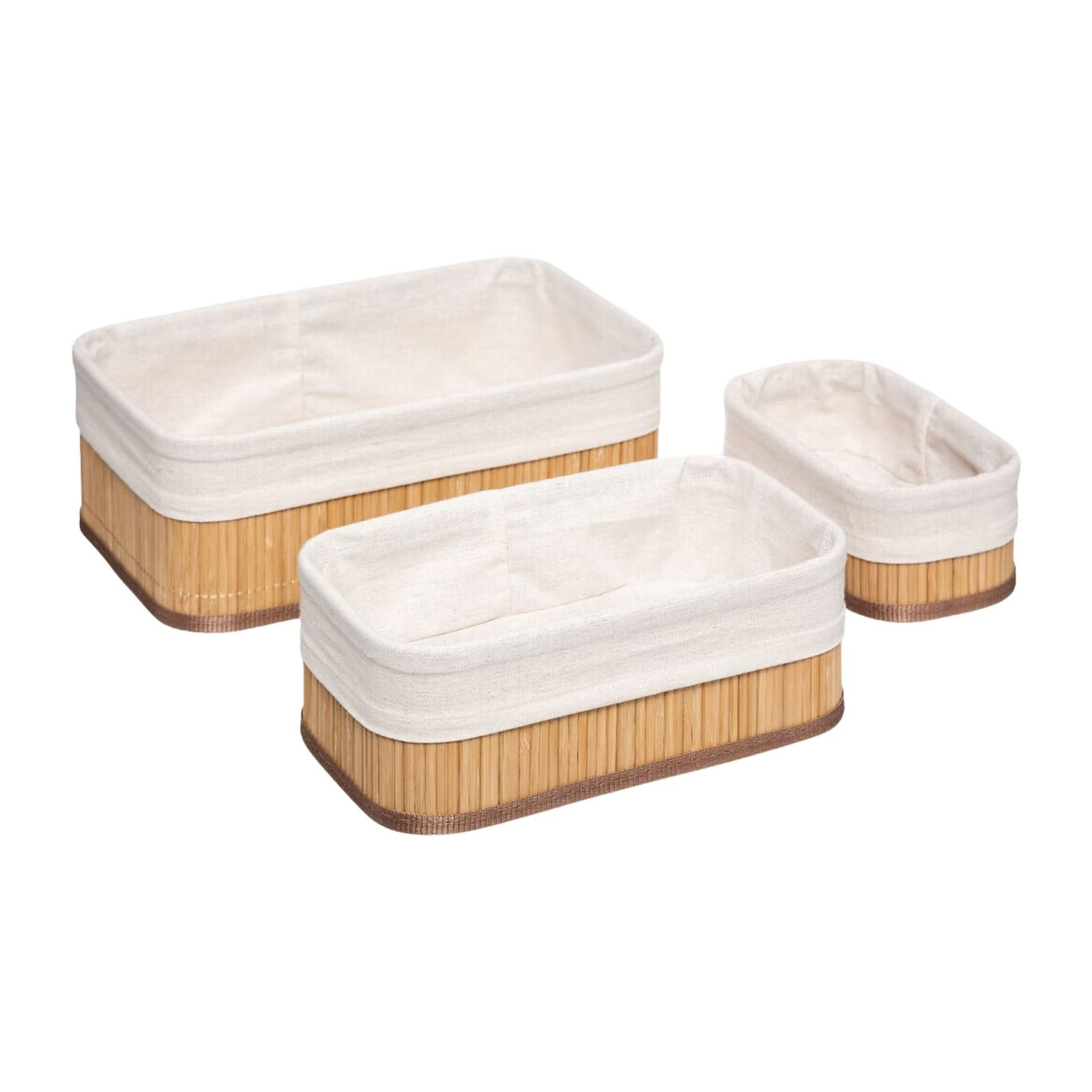 Lot de 3 paniers en bambou et tissu - Beige