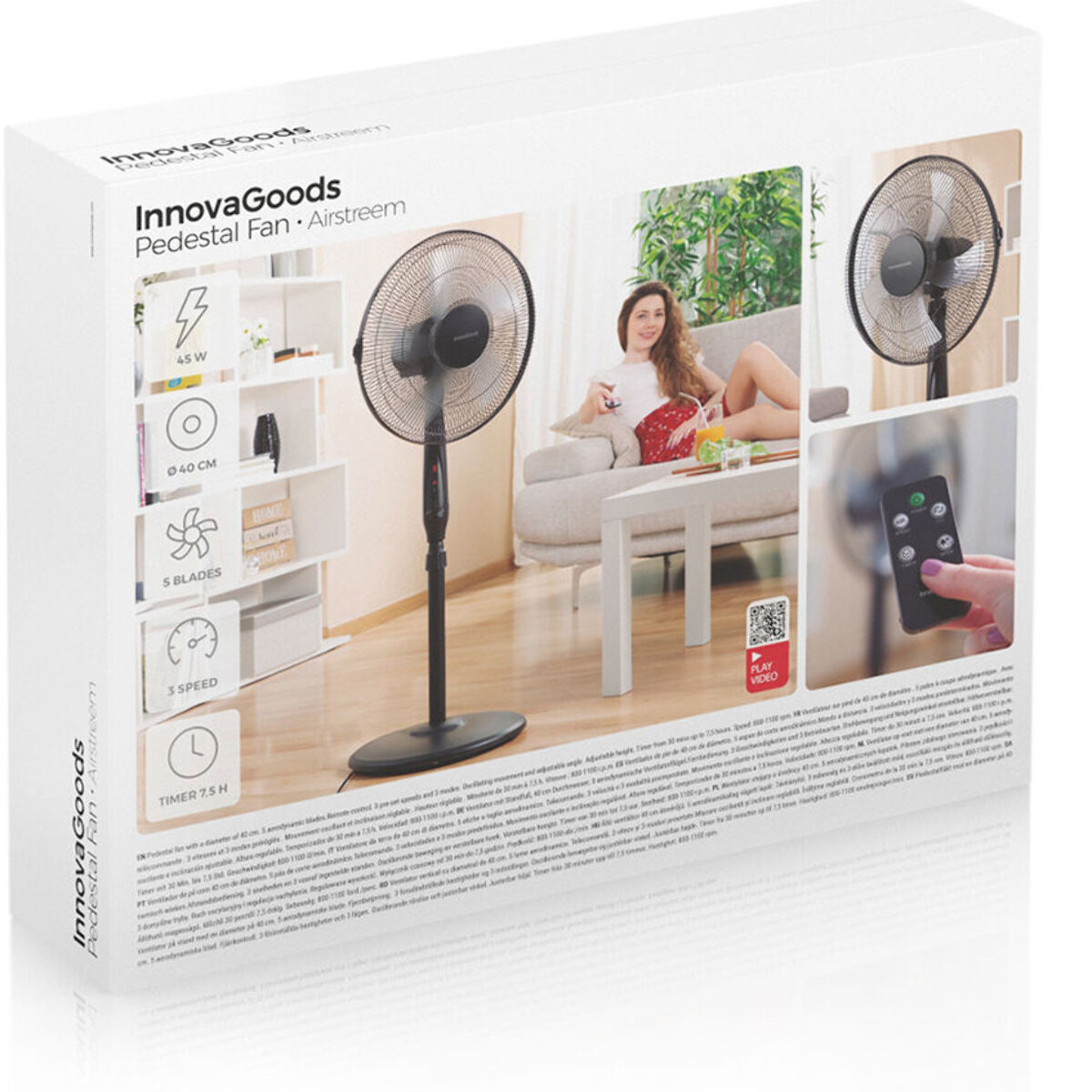 Ventilatore da Terra con Telecomando InnovaGoods Airstreem Nero 45 W