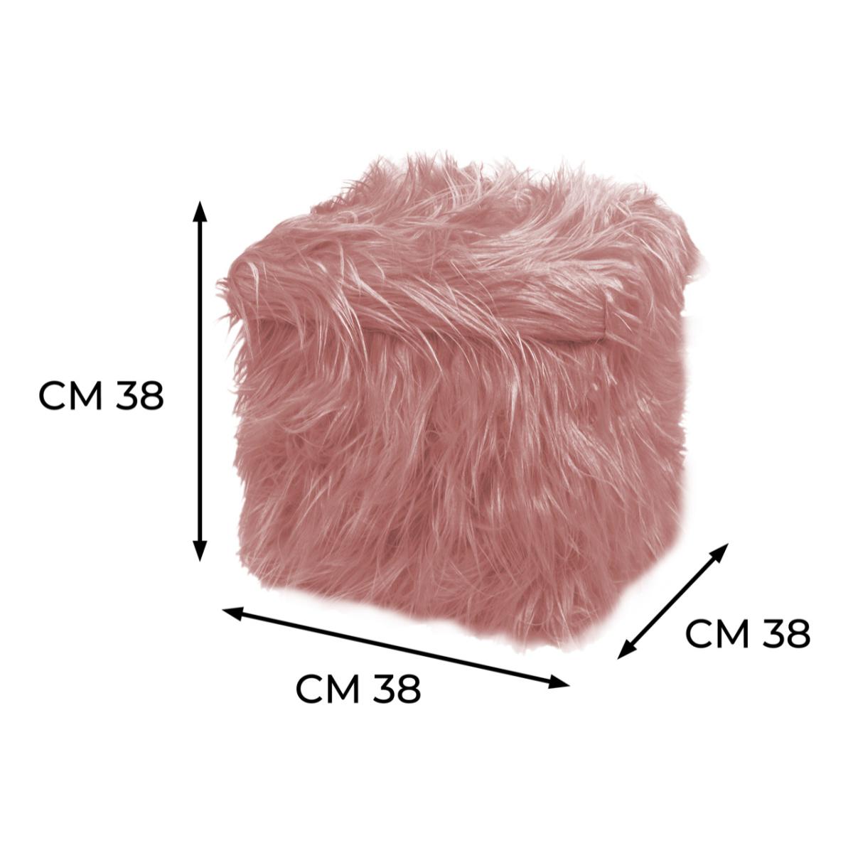 Pouf Poggiapiedi Contenitore Quadrato Ecopelliccia Yeti Rosa