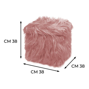 Pouf Poggiapiedi Contenitore Quadrato Ecopelliccia Yeti Rosa