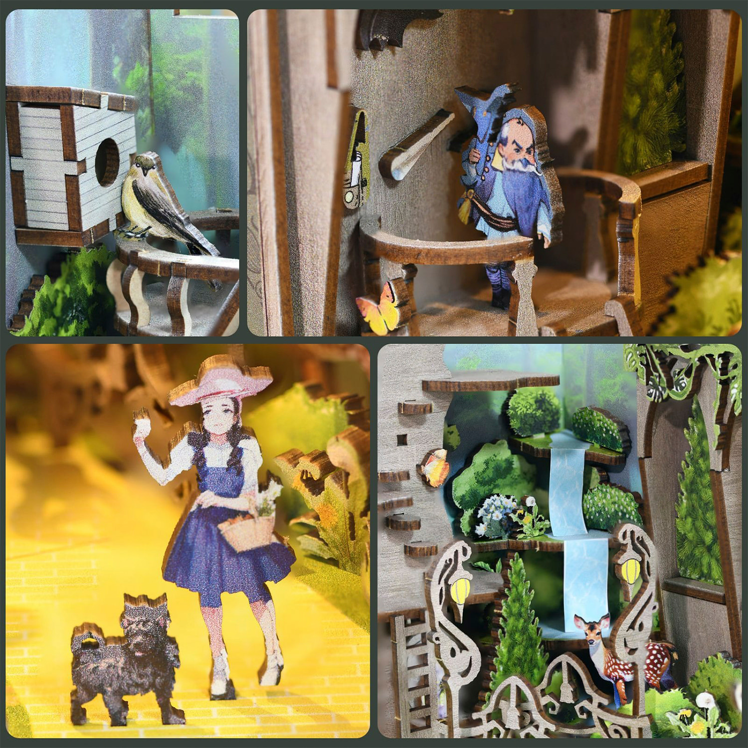 La aventura de Dorothy. Book Nook de madera, diseño 3D realista con gran detalle, cubierta y luces led. 250 piezas.
