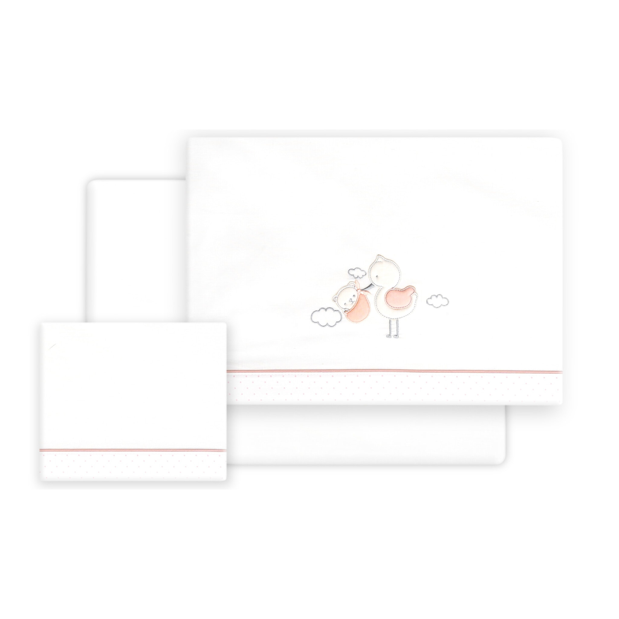 Triptico Cuna Cigueña Oso + Broche Bco/Rosa