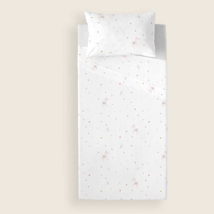 Juego de Sábanas Estampadas - Infantil - Incluye 1 Funda de Almohada - 100% Algodón - Cuna/Maxicuna - Pegaso Mágico B