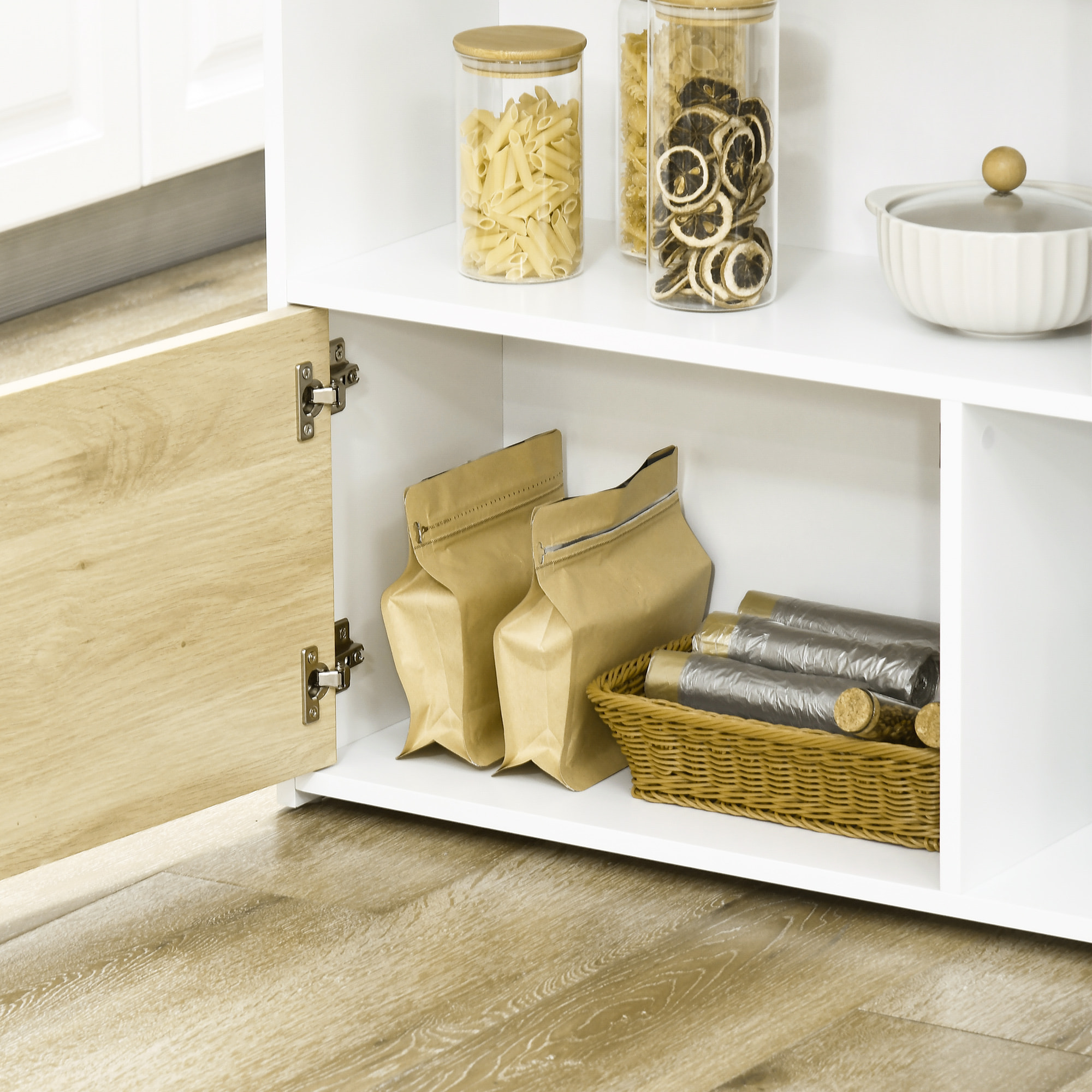 Mesa de Bar Extensible con Ala Plegable Mesa de Bistró con Compartimientos de Almacenamiento y 1 Puerta para Cocina Comedor 116x79,5x91 cm Blanco