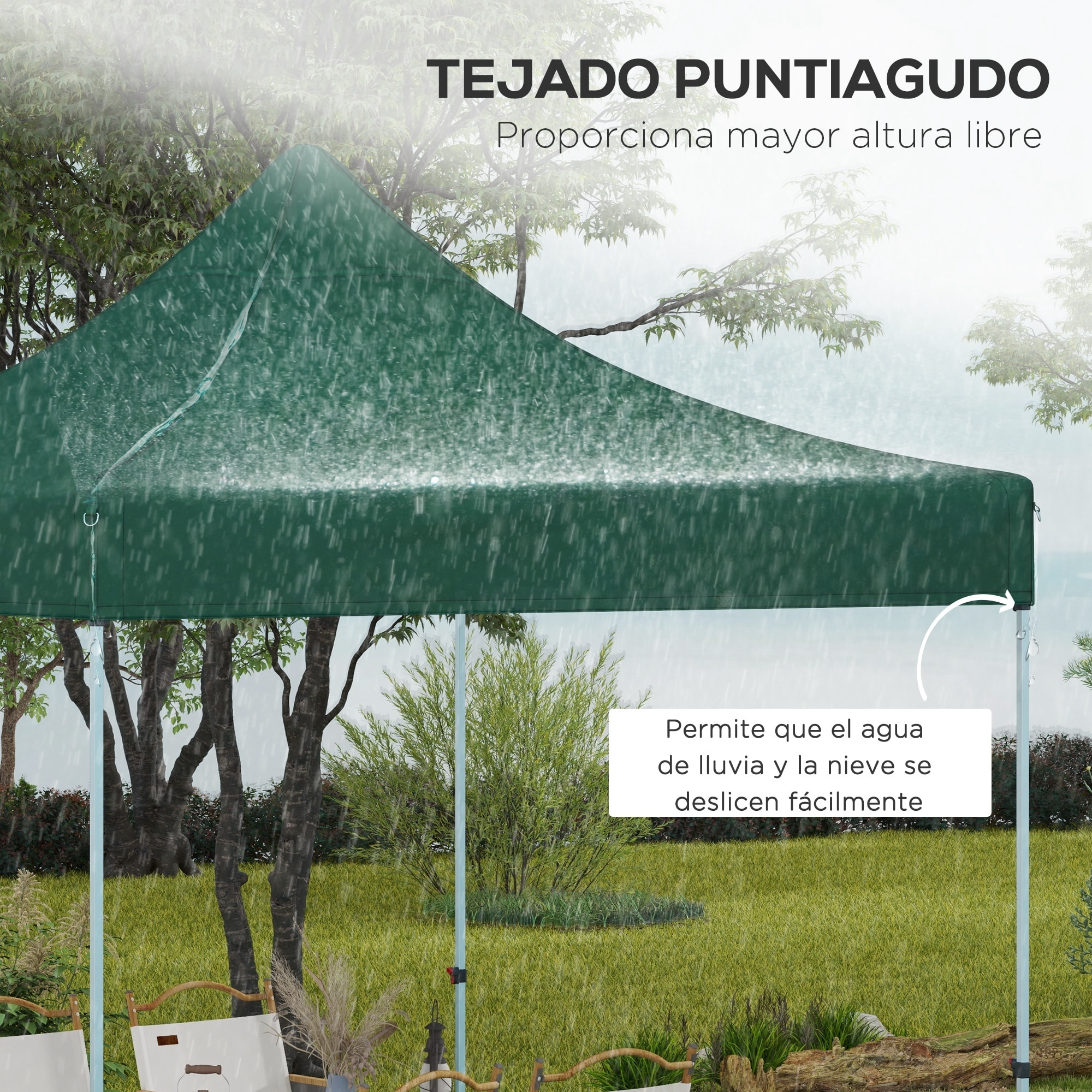 Techo de Carpa para Celebraciones 3x3 m Techo de Repuesto para Carpa Plegable de Tela Oxford con Techo Puntiagudo Impermeable y Anti-UV Verde Oscuro