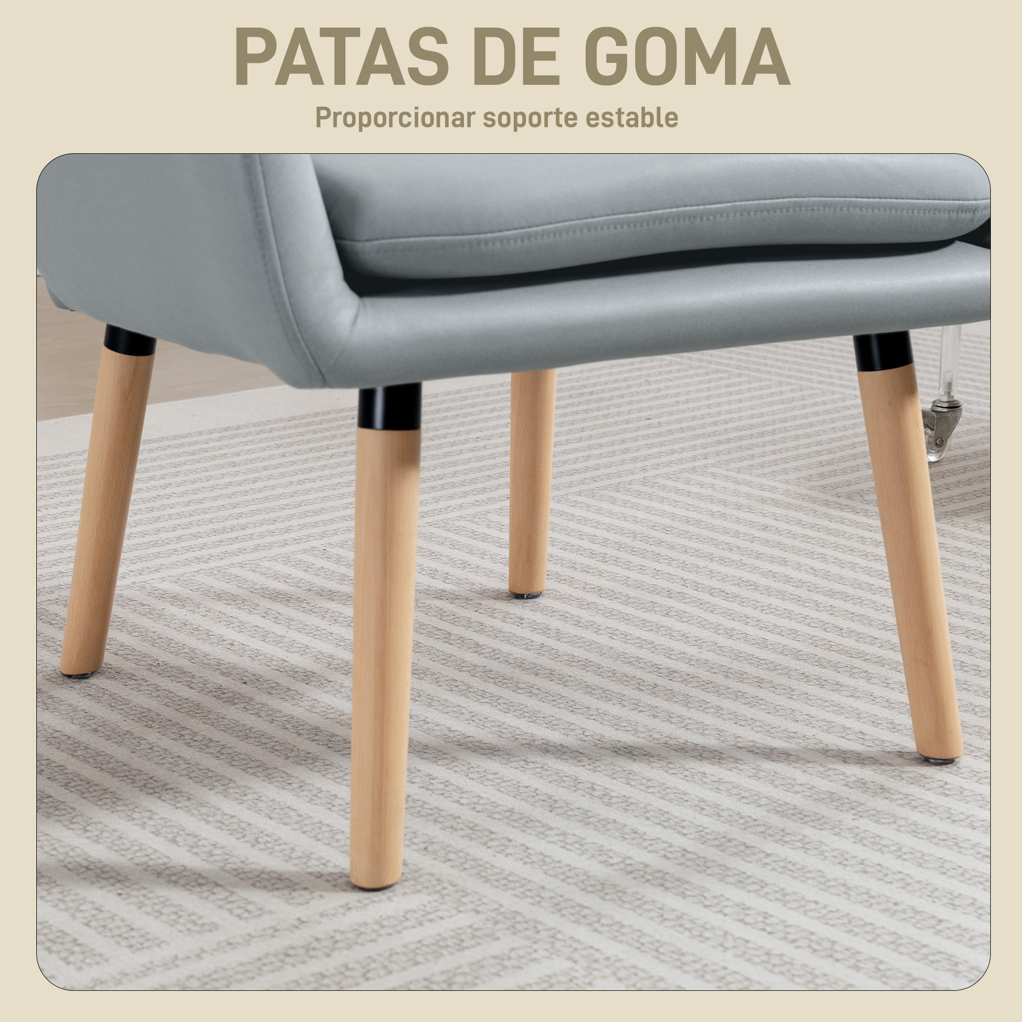 Sillón de Salón Moderno, Butaca de Salón, Acolchado de Doble Capa, Tapizado en Cuero Sintético, Patas de Madera, Sillón de Lectura para Dormitorio, Oficina, Estudio, 68x74x89 cm, Gris
