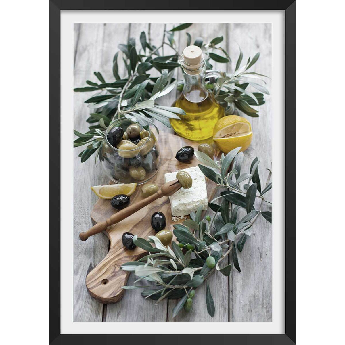 Poster régime crétois Affiche + cadre en bois - Noir