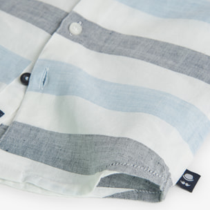 Camisa listada niÃ±o, lino, estampado rayas, azul claro