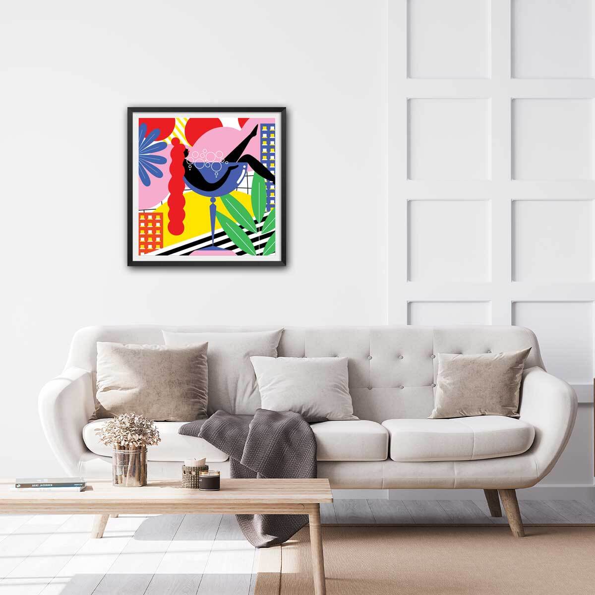 Affiche cocktail farniente Affiche + cadre en bois - Noir