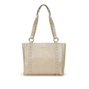 Bolso shopper beige para portátil con tachuelas
