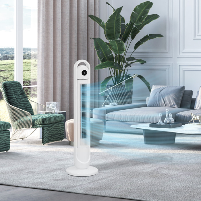 Ventilateur colonne tour oscillant 55W - 3 vitesses, 3 modes, timer, écran LCD - télécommande blanc