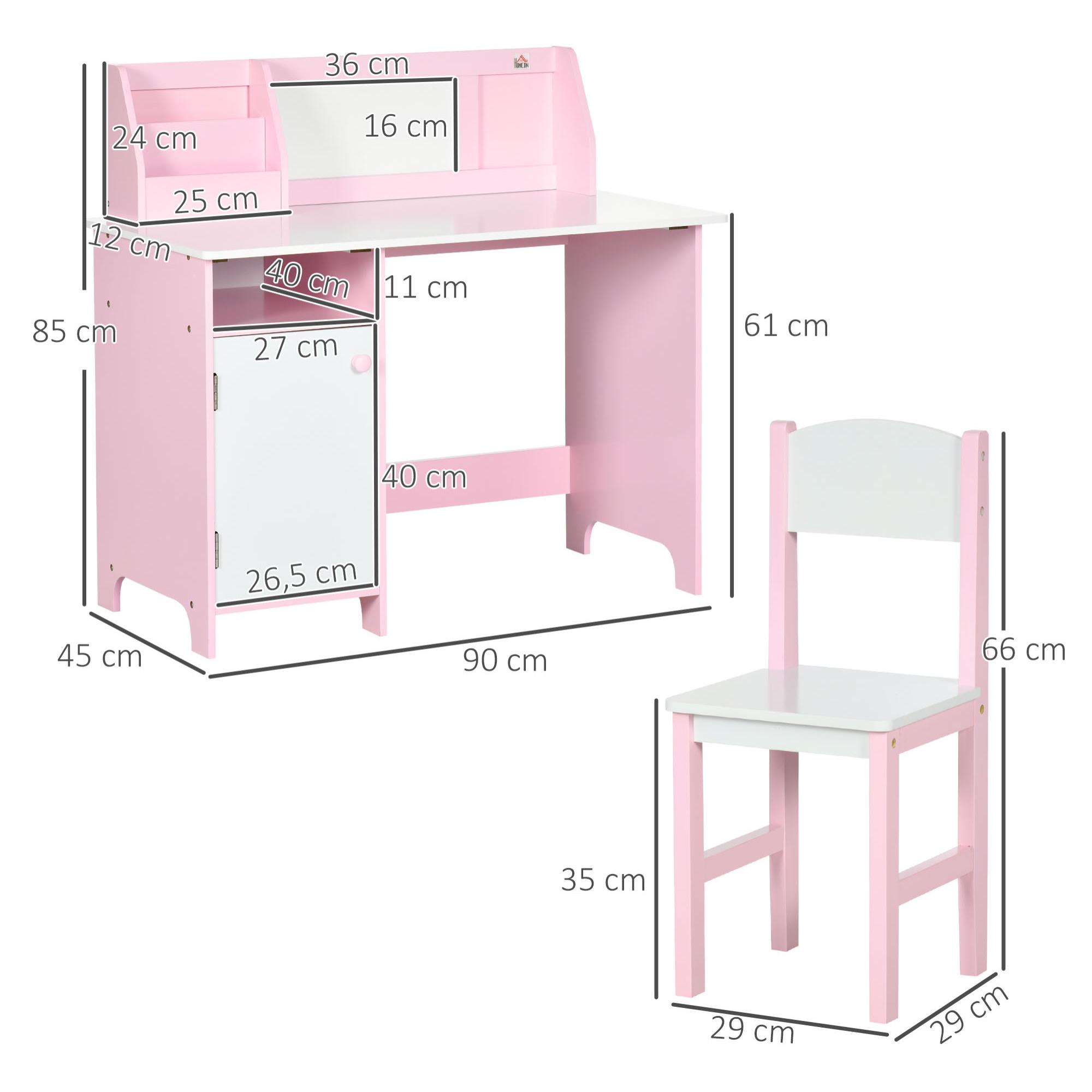 Juego de Mesa y Silla Infantil de Madera con Pizarra Blanca 90x45x85 cm Rosa