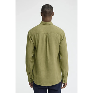 Camicia verde in lino regular fit con toppa Polo Club