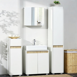 Armario de Baño con Espejo, Armario de Pared con 2 Puertas, Estantes Ajustables, Mueble de Baño Colgar, 48x15x45 cm, Blanco
