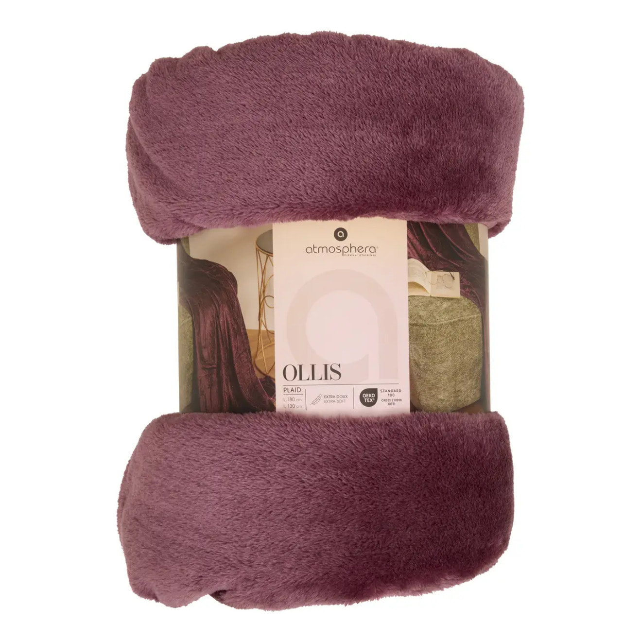 Plaid flanelle Ollis violet clair 180x130cm